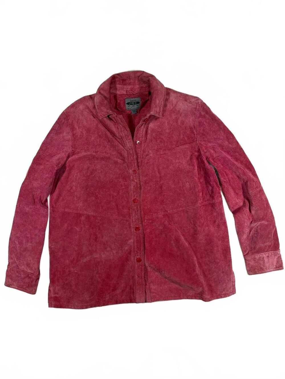 Vintage 90s Suede Leather Red Pink Button Up Long Sleeve Size XL